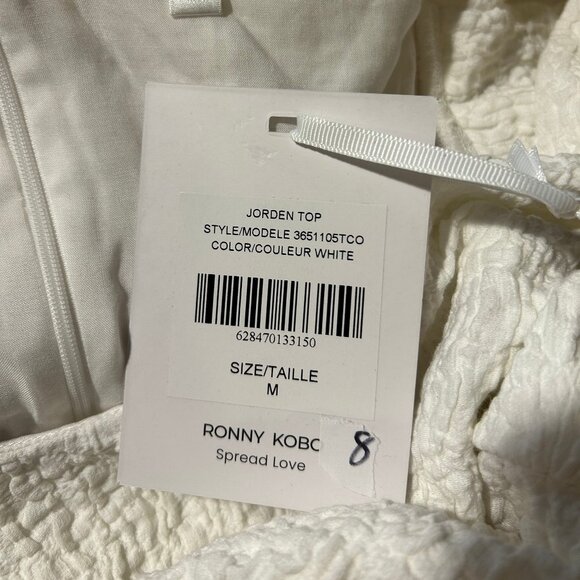 NWT Womens Ronny Kobo Jorden White Ruffled Textured Peplum Hem Cropped Top M - Picture 11 of 11